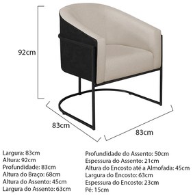 Poltrona Luiza Base de Ferro Preto Factor Preto e Linho - ADJ Decor