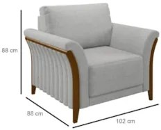 Poltrona Decorativa Sala de Estar 102cm Pés Madeira Roya Z32 Linho Cin