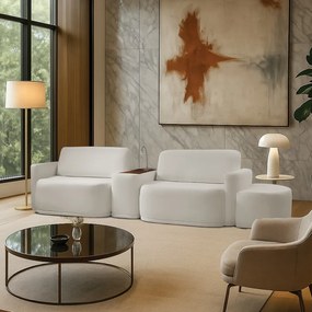 Sofá Sala Modulado 299cm com Puff Console USB Luminária Brumma Bouclê K01 - D'Rossi - Cinza claro