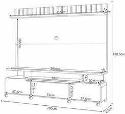 Estante Painel Para TV 70 Pol 200cm Ripado Artist H01 Off White/Cinamo