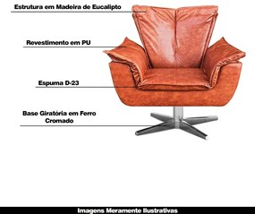 Kit 2 Poltronas Decorativas Base Giratória Cromada Charger PU Marrom G19 - Gran Belo