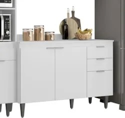 Armário de Cozinha Com Tampo CP04 250cm Pérola Branco Z34     - Mpozen