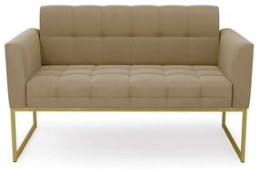 Sofá Namoradeira Elisa Suede Marrom Rato Base Metálica Industrial Dourado - D'Rossi