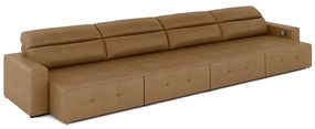 Sofá Retrátil 6 Lugares 444cm 4 Módulos Nero com USB Couro Caramelo G52 - Gran Belo