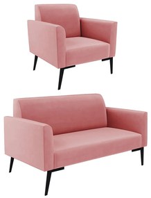Sofá Namoradeira com Poltrona Pés Villach Marisa Suede D03 - D'Rossi - Rose