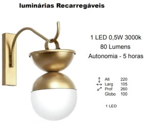 Arandela Freedon Esfera 26X10,5X22Cm Globo Ø10Cm 1Xled 0,5W 3000K - Ol... (CHAMPANHE, FOSCO (Branco), 220V)