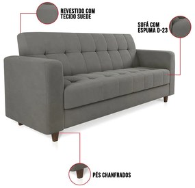 Sofá 03 Lugares Arezzo Suede Pés Chanfrado Tabaco D01 - D'Rossi - Grafite