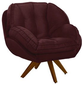 Poltrona Decorativa Base em Madeira Giratória Giroud Veludo Marsala G33 - Gran Belo