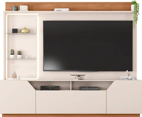 Estante TV 65 Pol 240cm Sala de Estar Samanta Off White/Freijó C01 - D'Rossi