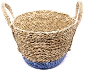 Cesto de  Fibra Natural Seagrass Com Fundo Azul 24,5x31x33 cm - D'Rossi