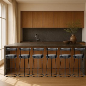 Banqueta Alta Cozinha 70cm Encosto Industrial Aço Kit 6 Ziria Pu S02 - D'Rossi - Preto