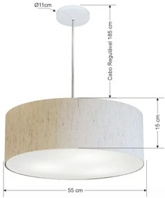 Lustre Pendente Cilíndrico Md-4218 Cúpula em Tecido 55x15cm Linho Bege - Bivolt