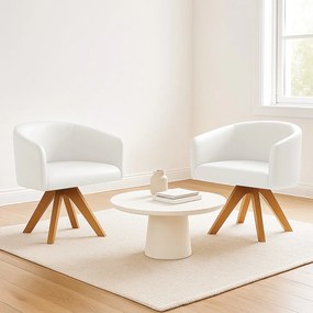 Poltrona Sala Base Giratória Madeira Kit 2 Arielle Sintético D03 - D'Rossi - Branco