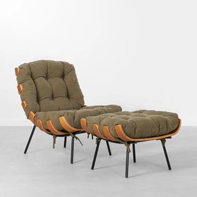 Poltrona Costela com Puff Lona - Verde Oliva