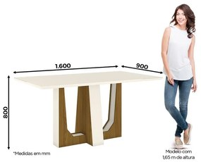 Mesa de Jantar Tampo de Vidro 160cm Alfa Nature Off White