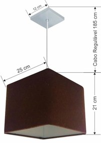 Lustre Pendente Quadrado Md-4058 Cúpula em Tecido 21/25x25cm Café - Bivolt