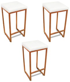 Banqueta Alta para Cozinha Industrial Kit 3 Nick Bronze e Sintético D03 - D'Rossi - Branco