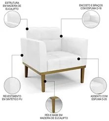 Sofá Namoradeira e 2 Poltronas Base Madeira Castanho Ana Sintético PU