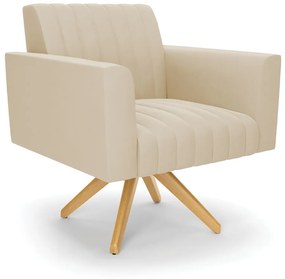 Kit 2 Poltronas Giratória Viena Gomada Suede Base de Madeira MA30 D03 - D'Rossi - Bege