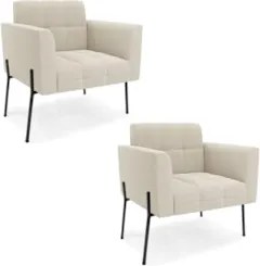 Poltrona Para Sala Pé Metal Preto Kit 2 Ana Bouclé Bege - Ibiza