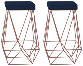 Kit 2 Banqueta Decorativa Kathy Base Bronze Veludo Azul G41 - Gran Belo