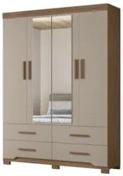 Guarda Roupa Casal 160cm Com Espelho Cancum Carvalho/Fendi Z17 - Mpoze