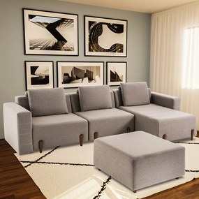 Sofá Decorativo Pierre 4 Módulos Linho Bege/Noce G66 - Gran Belo
