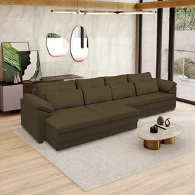 Sofá Retrátil Elétrico Sala de Estar Nolan Bipartido 379cm Conforto Premium em Couro Cappuccino G58 - Gran Belo