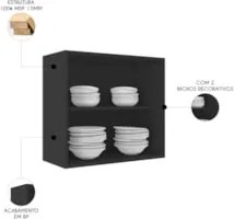 Armário de Cozinha Aéreo Nicho 60cm Pérola Z34 Preto        - Mpozenat