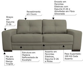 Sofá 3 Lugares Sala de Estar Milano 210cm Couro Nude G58 - Gran Belo