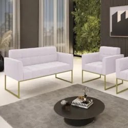 Namoradeira e Poltrona Industrial Dourado Ana Bouclé Rosê - Ibiza