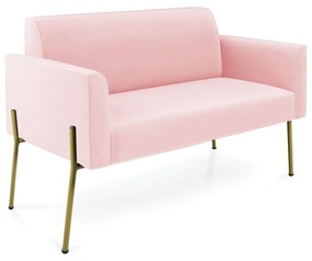Sofá Namoradeira 2 Lugares Pé de Ferro Dourado Marisa Suede D03 - D'Rossi - Rosa Bebê