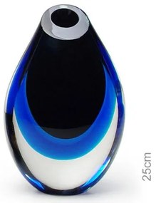 Gota Baixa Bicolor Preta com Água-marinha Murano Cristais Cadoro