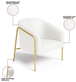 Poltrona Sala Industrial Alta Dourado Kit 2 Stella Sintético PU D03 - D'Rossi - Branco
