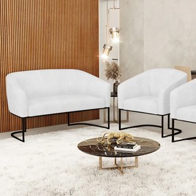Sofá Namoradeira e Poltrona Base Industrial Preto Stella Sintético PU D03 - D'Rossi - Branco