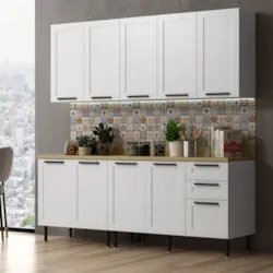 Armário Cozinha 4 Peças Balcão Tampo CP6A Zaya Branco/Carvalho T01 - M