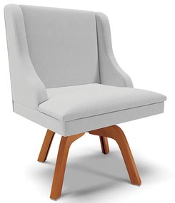 Cadeira Decorativa Sala de Jantar Base Giratória de Madeira Firenze Linho Cinza/Natural G19 - Gran Belo