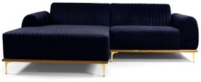 Sofá 3 Lugares Bipartido com Chaise Lado Direito Base de Madeira Euro 230 cm Veludo Azul G15 - Gran Belo