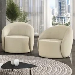 Poltrona Sala Decorativa Redonda Kit 2 Steve Suede Bege I01  - Mpozena