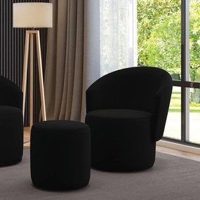 Poltrona e Puff Redondo Orgânico para Sala Malu Suede M11 - D'Rossi - Preto