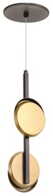 Pendente Eclipse Duplo Linear Vertical 06X12X40Cm Discos Metal Alumini... (PRETO / DOURADO BRILHO, 220V)