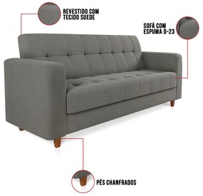 Sofá 03 Lugares Arezzo Suede Pés Chanfrado Castanho D01 - D'Rossi - Grafite