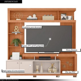 Home Estante Rio 210cm TV até 65 com Prateleiras MDP/HDF Freijó/OffWhite G11 - Gran Belo