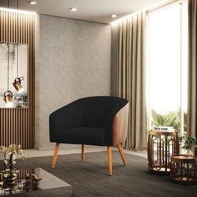 Poltrona Decorativa Pé Palito Castanho kit 2 Stella Nozes/Linho Preto D03 - D'Rossi