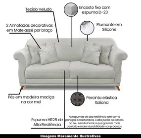 Sofá Decorativo 160cm 2 Lugares com 4 Almofadas Armstrong Veludo Prata G63 - Gran Belo