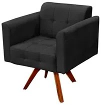 Poltrona Decorativa Base Madeira Giratória Ana Suede Preto - Ibiza
