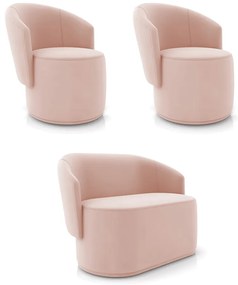 Sofá Namoradeira e 2 Poltronas Orgânica para Sala Malu Veludo M11 - D'Rossi - Rose