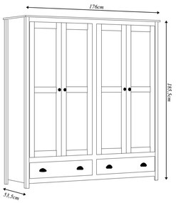 Guarda Roupa Madeira Maciça 4 Portas Osiris 2 Gavetas Branco/Freijó G74 - Gran Belo