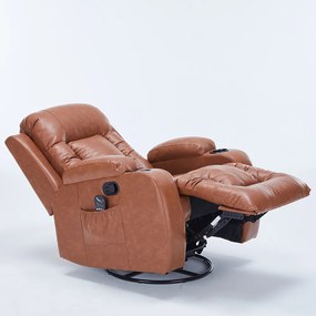 Cadeira com Massagem Poltrona do Papai Giratória Reclinável Manual Austin Aquecimento PU Caramelo G94 - Gran Belo