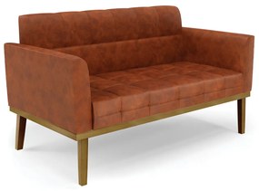 Poltrona Namoradeira Decorativa Karen Pés Fixo em Madeira Castanho Pu Nozes G19 - Gran Belo